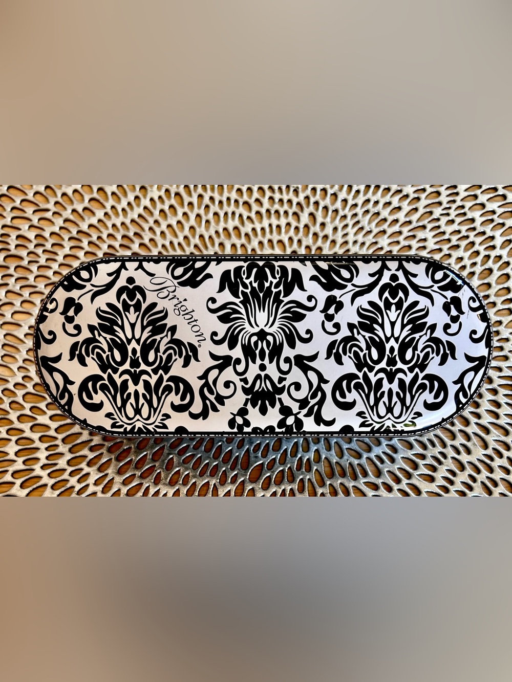 Brighton Black/White Metal Damask Print Sunglass Case